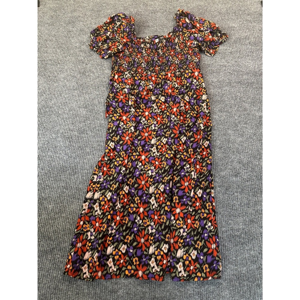 Beachlunchlounge Smocked Puff Sleeve Midi Dress Small Floral Rayon Boho